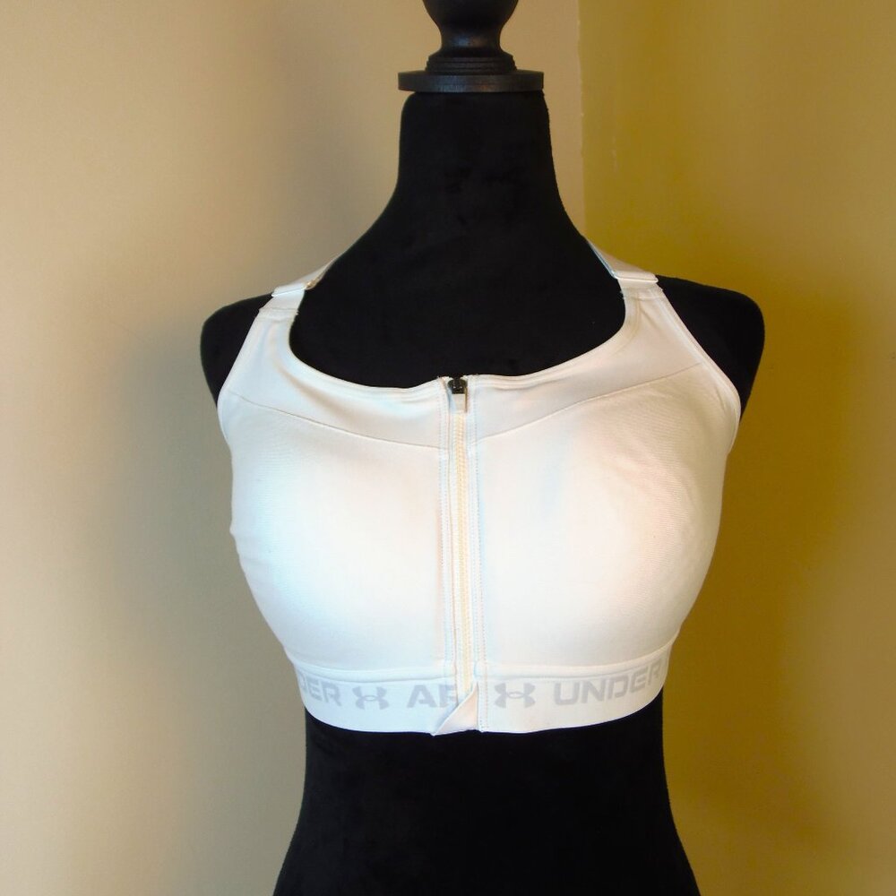 UnderArmour Front Zip 46DD Sports Bra White coverage Compression Sporty  Complet
